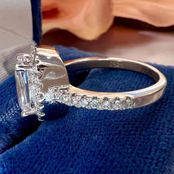 Large Cushion Cut Fancy Diamond Halo Engagement Ring Solid 925 Sterling Silver - Picture 11 of 15
